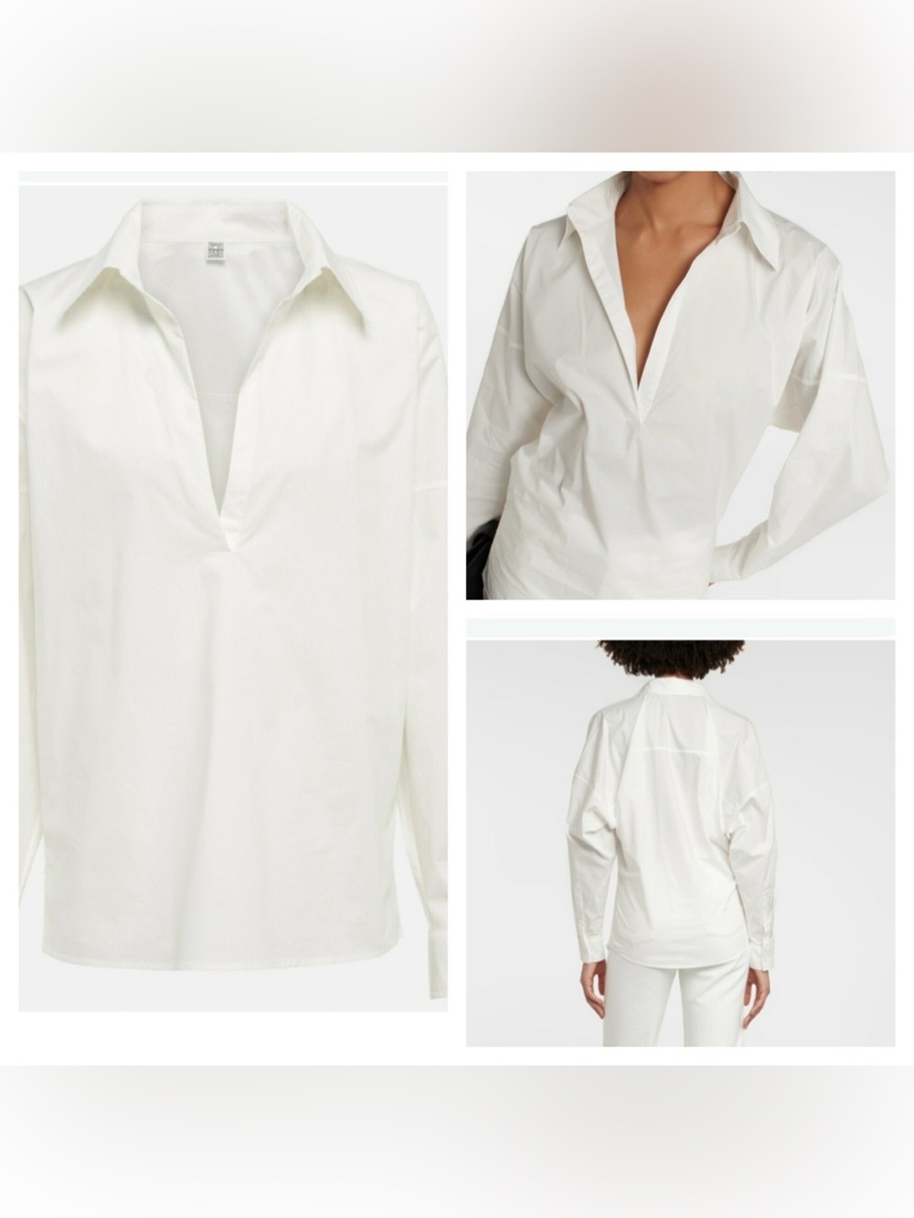 Toteme White Deep-V Popover Button-Down Shirt